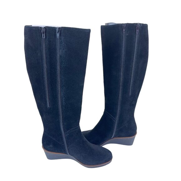 Aerosoles Binocular Women SZ 7W Black Suede Leather Knee Boots-2.5” Wedge Heels - Picture 15 of 16